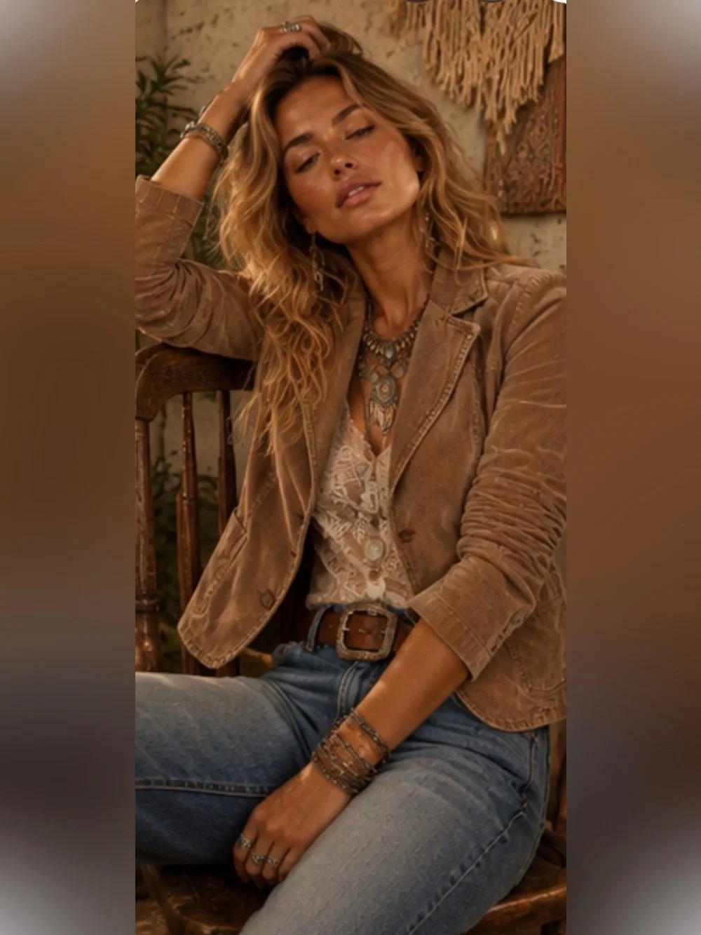 Authentic Y2K Corduroy Blazer Camel Boho Western Jacket Large